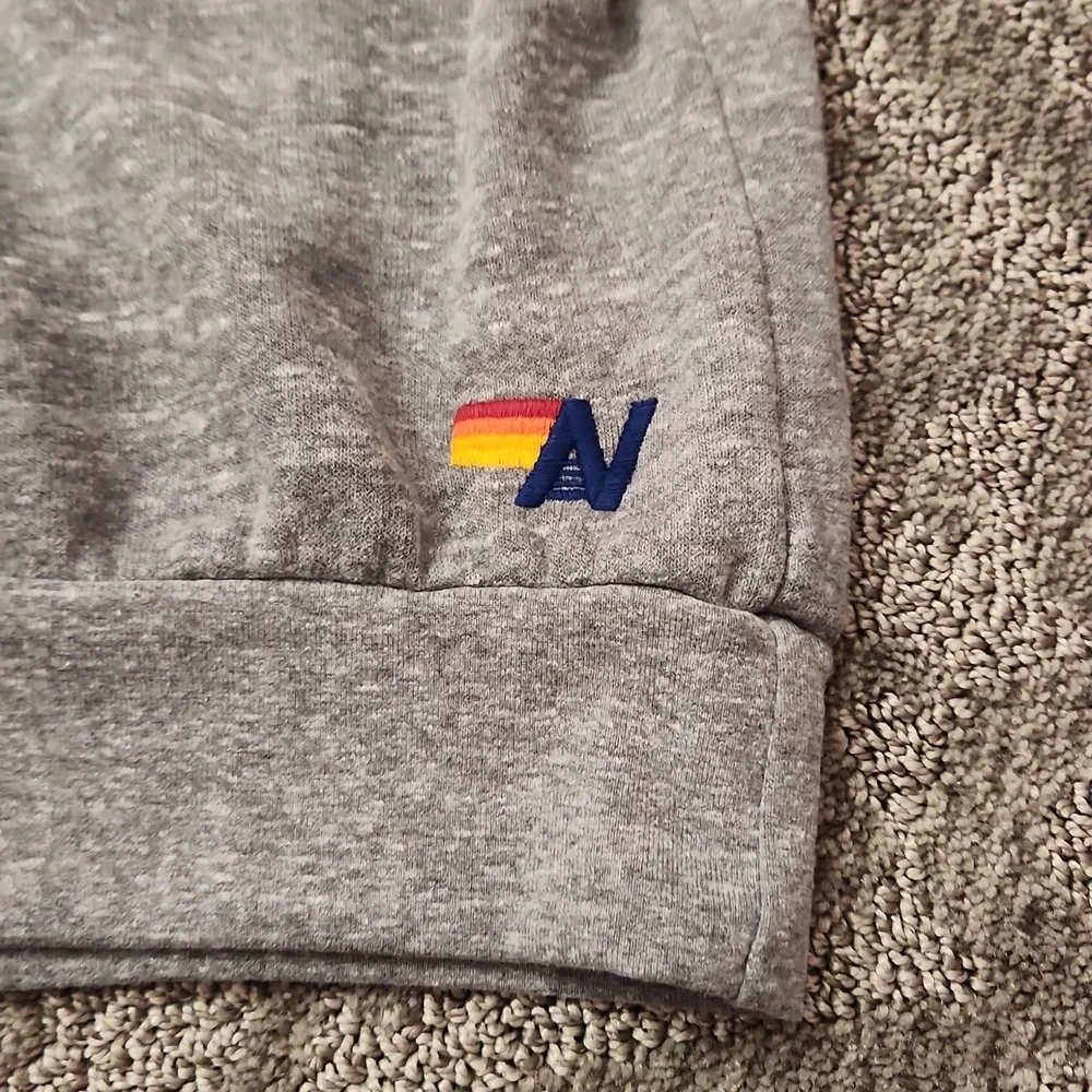 Aviator Nation Gray Sweatshirt with Yellow, Orange, Pink & Purple Stripes